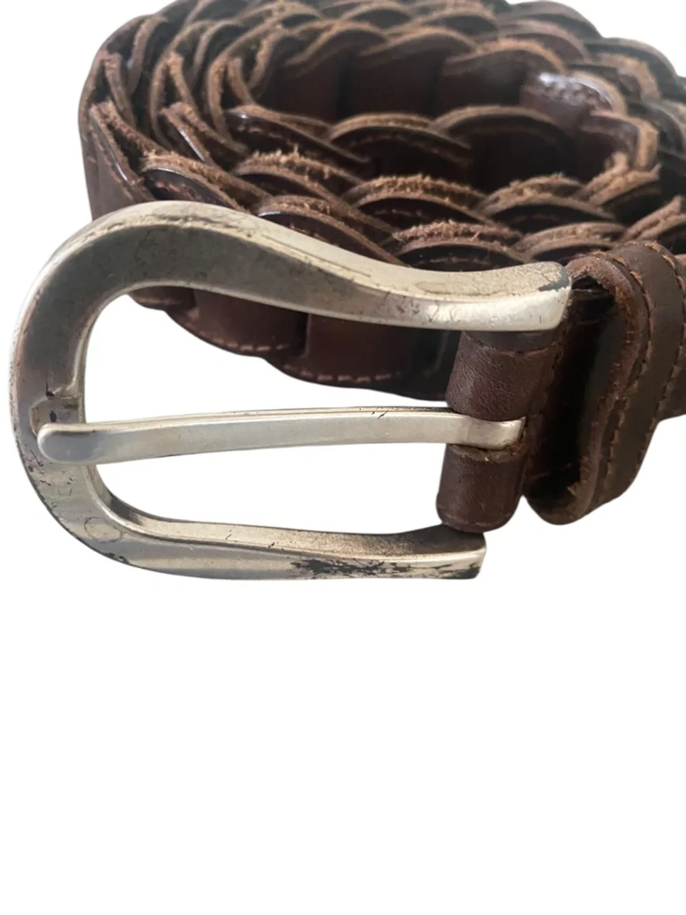 The Limited Braided Genuine Leather Belt with Brass Buckle - Brown